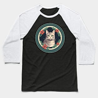 American Shorthair Cat Floral Ornament Baseball T-Shirt